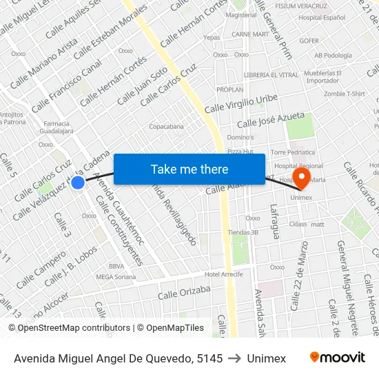 Avenida Miguel Angel De Quevedo, 5145 to Unimex map