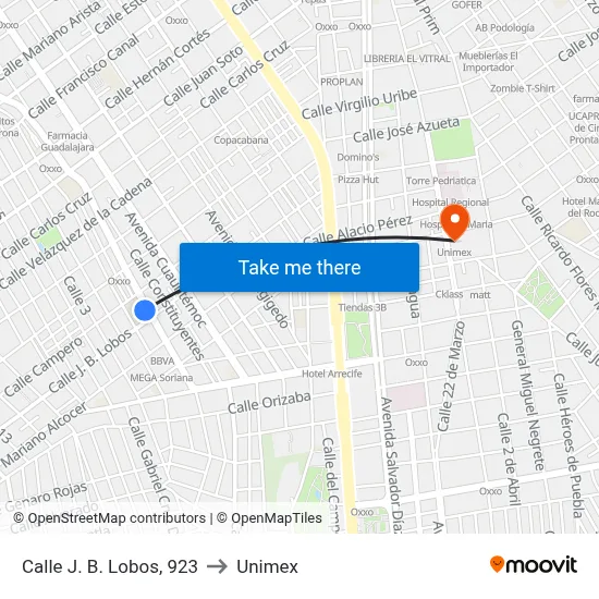 Calle J. B. Lobos, 923 to Unimex map