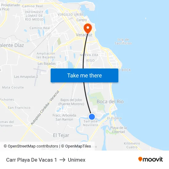 Carr Playa De Vacas 1 to Unimex map