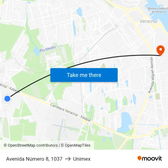 Avenida Número 8, 1037 to Unimex map