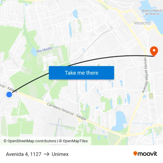 Avenida 4, 1127 to Unimex map