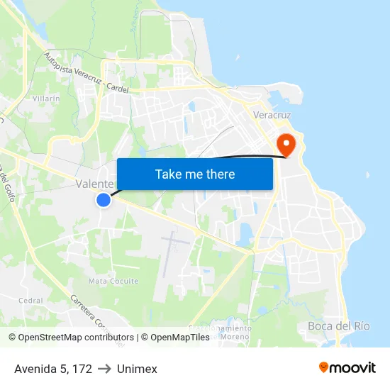 Avenida 5, 172 to Unimex map