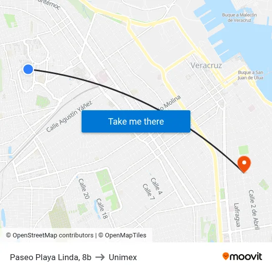 Paseo Playa Linda, 8b to Unimex map