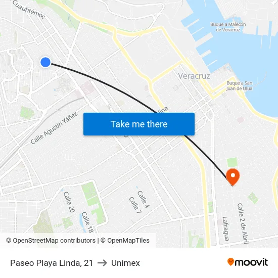 Paseo Playa Linda, 21 to Unimex map