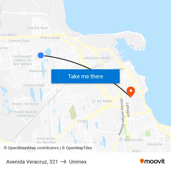 Avenida Veracruz, 321 to Unimex map