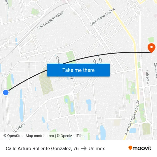 Calle Arturo Rollente González, 76 to Unimex map
