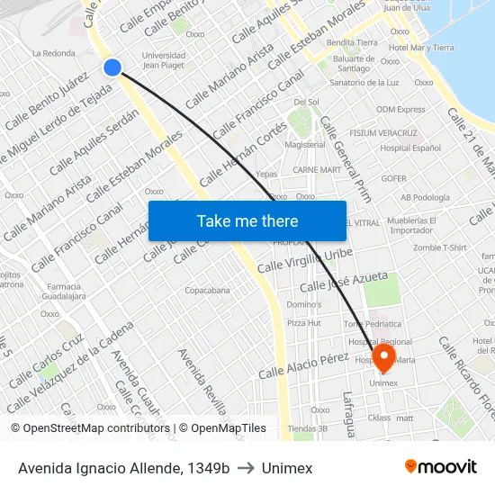 Avenida Ignacio Allende, 1349b to Unimex map