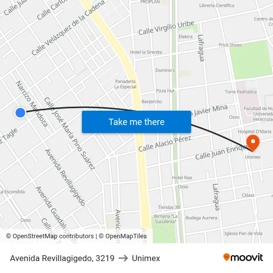 Avenida Revillagigedo, 3219 to Unimex map