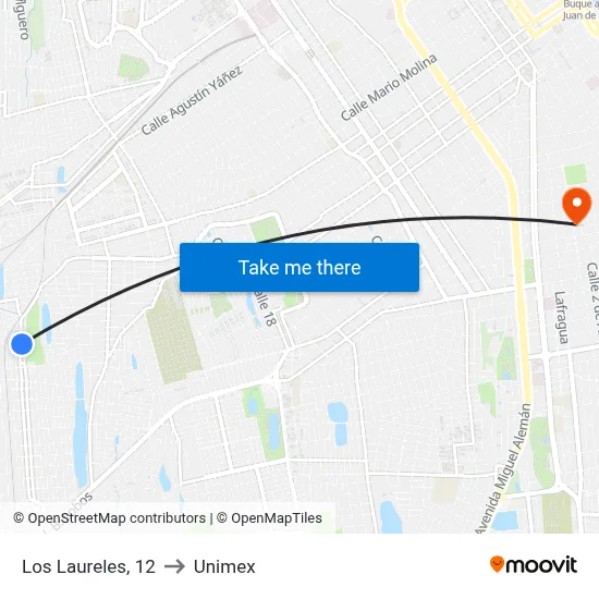 Los Laureles, 12 to Unimex map