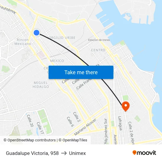 Guadalupe Victoria, 958 to Unimex map