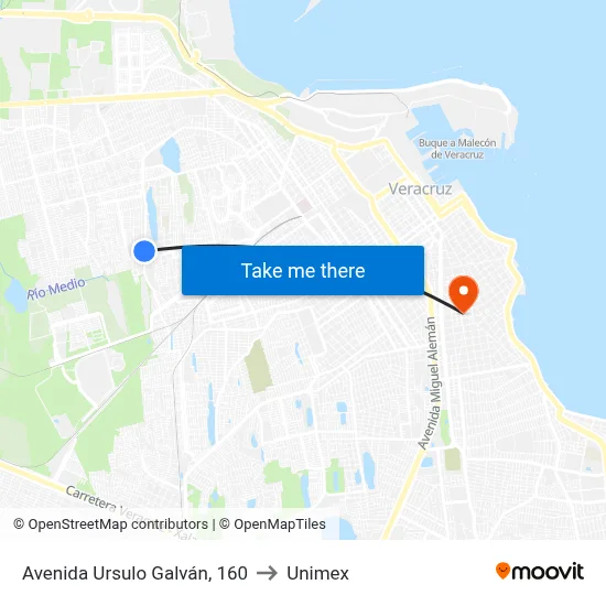 Avenida Ursulo Galván, 160 to Unimex map