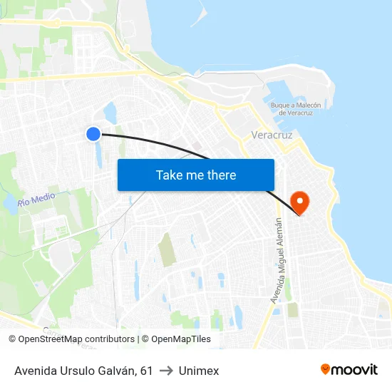 Avenida Ursulo Galván, 61 to Unimex map