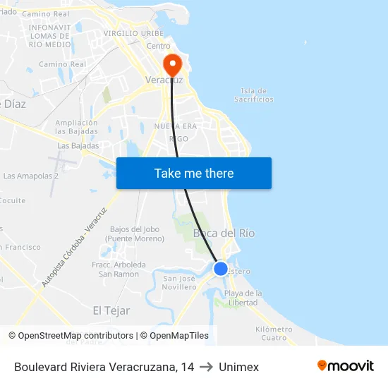 Boulevard Riviera Veracruzana, 14 to Unimex map