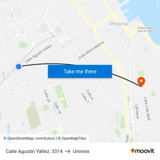 Calle Agustin Yáñez, 3314 to Unimex map
