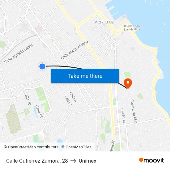Calle Gutiérrez Zamora, 28 to Unimex map
