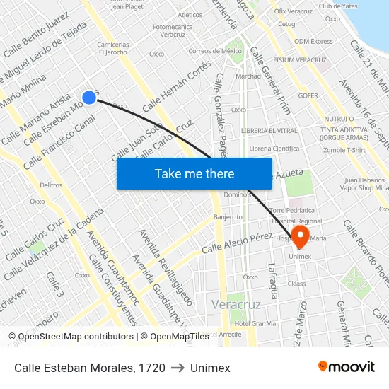 Calle Esteban Morales, 1720 to Unimex map