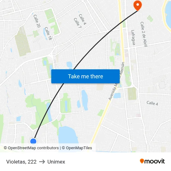 Violetas, 222 to Unimex map