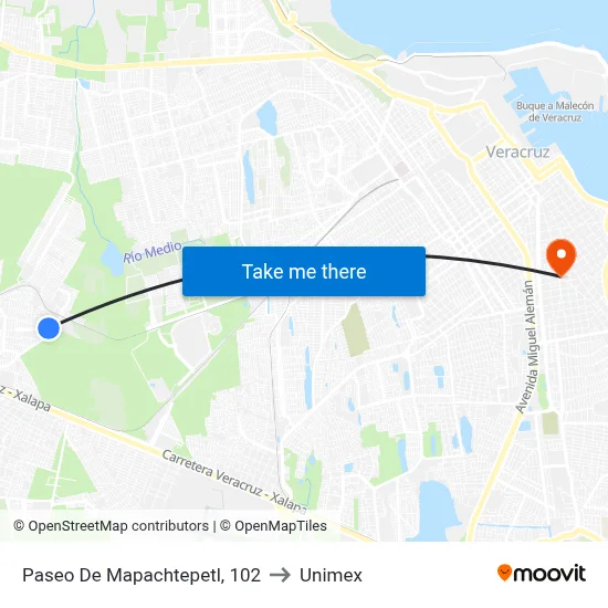 Paseo De Mapachtepetl, 102 to Unimex map