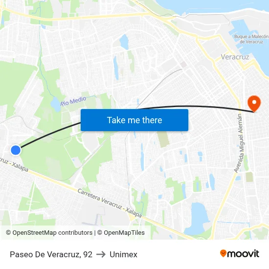 Paseo De Veracruz, 92 to Unimex map