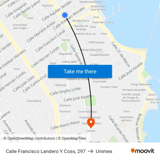Calle Francisco Landero Y Coss, 297 to Unimex map