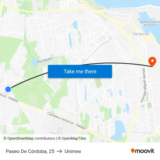 Paseo De Córdoba, 25 to Unimex map