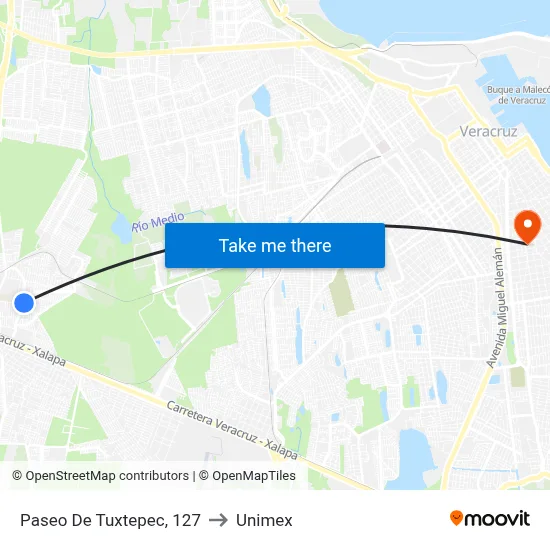 Paseo De Tuxtepec, 127 to Unimex map