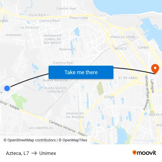 Azteca, L7 to Unimex map