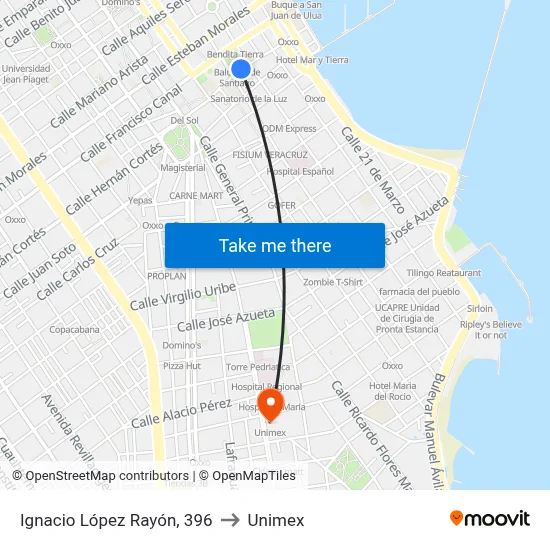 Ignacio López Rayón, 396 to Unimex map