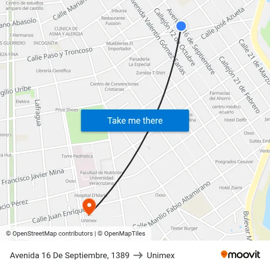 Avenida 16 De Septiembre, 1389 to Unimex map