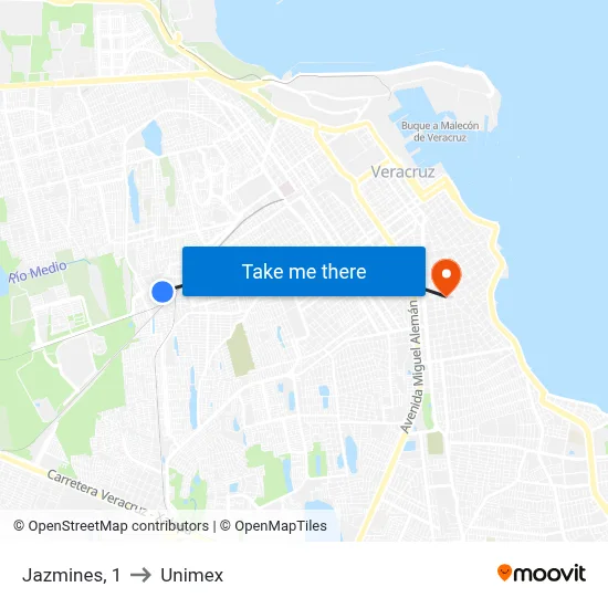 Jazmines, 1 to Unimex map