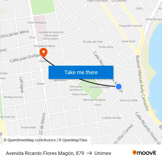 Avenida Ricardo Flores Magón, 879 to Unimex map