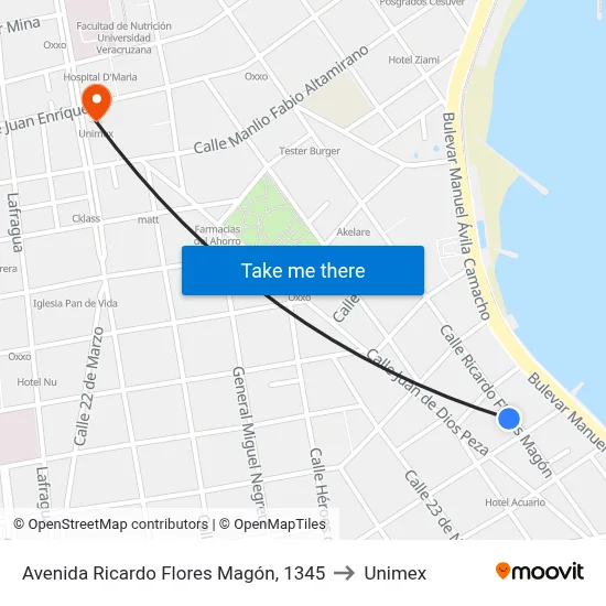 Avenida Ricardo Flores Magón, 1345 to Unimex map