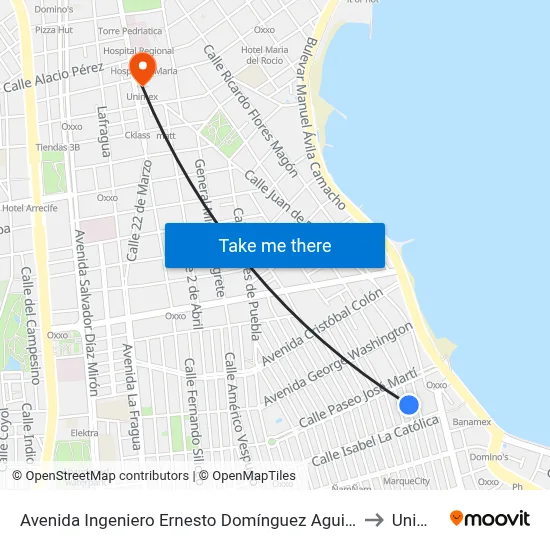 Avenida Ingeniero Ernesto Domínguez Aguirre, 480 to Unimex map