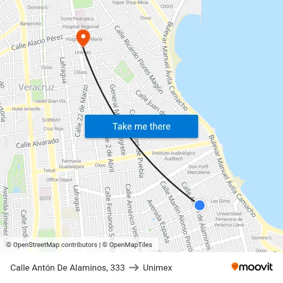 Calle Antón De Alaminos, 333 to Unimex map