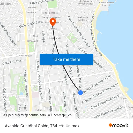 Avenida Cristóbal Colón, 734 to Unimex map