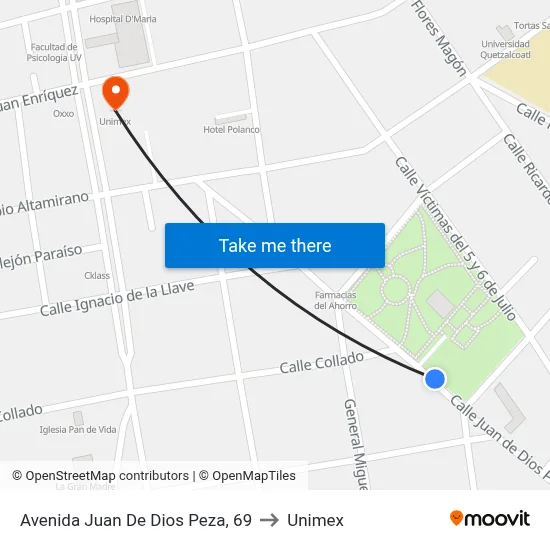 Avenida Juan De Dios Peza, 69 to Unimex map
