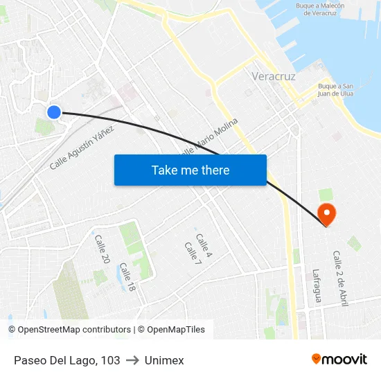 Paseo Del Lago, 103 to Unimex map