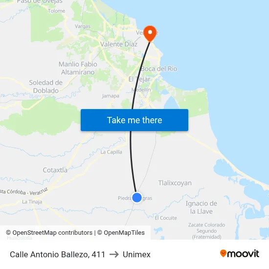 Calle Antonio Ballezo, 411 to Unimex map