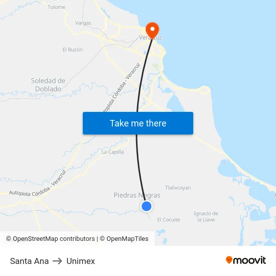 Santa Ana to Unimex map