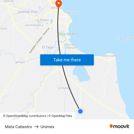 Mata Cabestro to Unimex map