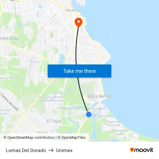 Lomas Del Dorado to Unimex map