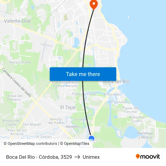 Boca Del Rio - Córdoba, 3529 to Unimex map