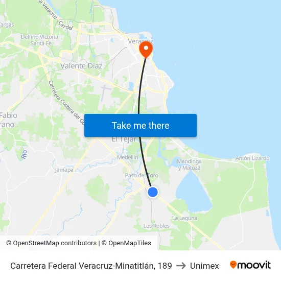 Carretera Federal Veracruz-Minatitlán, 189 to Unimex map