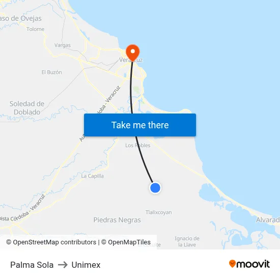 Palma Sola to Unimex map