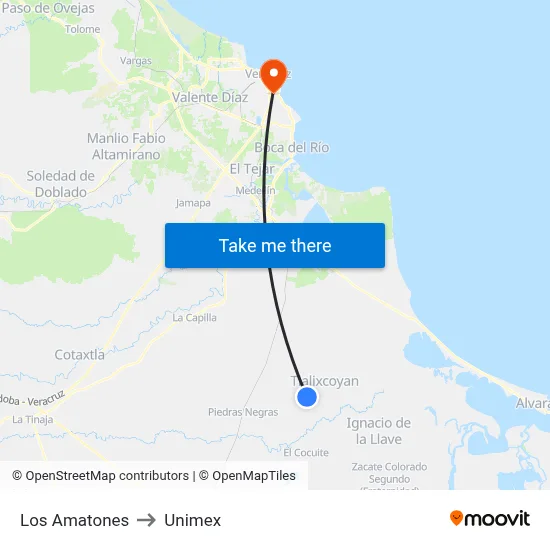 Los Amatones to Unimex map