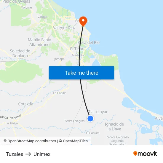 Tuzales to Unimex map