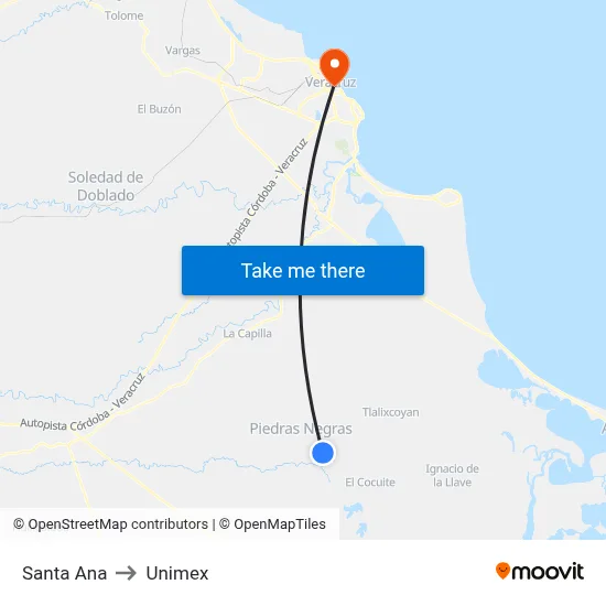 Santa Ana to Unimex map