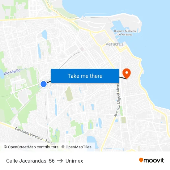 Calle Jacarandas, 56 to Unimex map