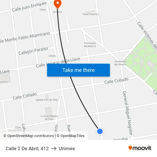 Calle 2 De Abril, 412 to Unimex map