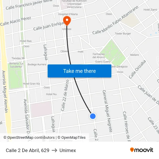 Calle 2 De Abril, 629 to Unimex map